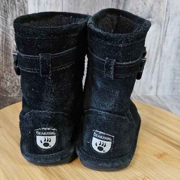 Bearpaw Val Suede Leather Wool Boot Toddler 6 Black Winter Sherpa Snow Outdoor - Picture 3 of 15